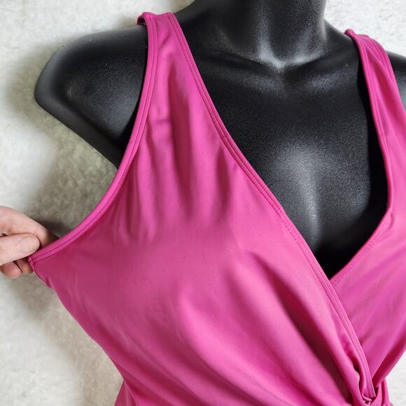 Andie The Capri One Piece Swimsuit Orchid Pink XL V Neck Wrap Slimming Modest - Picture 3 of 14